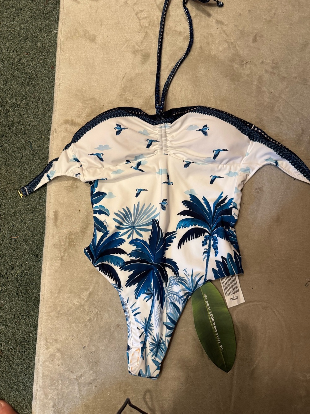 FARM RIO NWT Blue and White Halter One-Piece Swimsuit - Picture 2 of 4